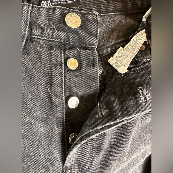 Zara Black Washed Button Fly High Rise Jeans Size 4 - Picture 5 of 6